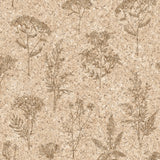 Herbarium Hues faux cork botanical wallpaper in tan, roll size 20.86 in x 33 ft