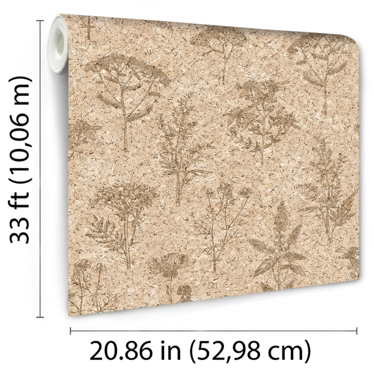 Herbarium Hues Tan by Veer Decor Cork Texture Botanical Wallpaper – Veer Decor VRBR07-387