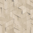 Woodblock Geometric Illusion Natural Wallpaper roll and room scene