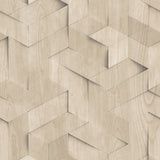 Woodblock Geometric Illusion Natural Wallpaper roll and room scene