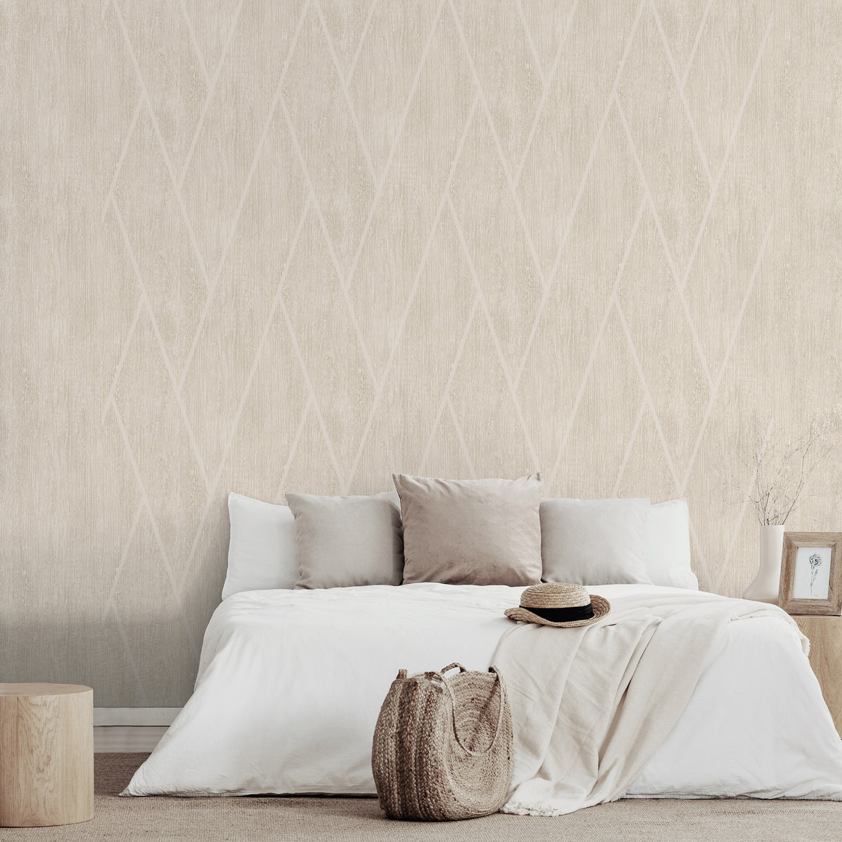 Wood Texture Chevron Ecru Cream by Veer Decor Textured Vinyl Wallpaper – Veer Decor VRBR07-757