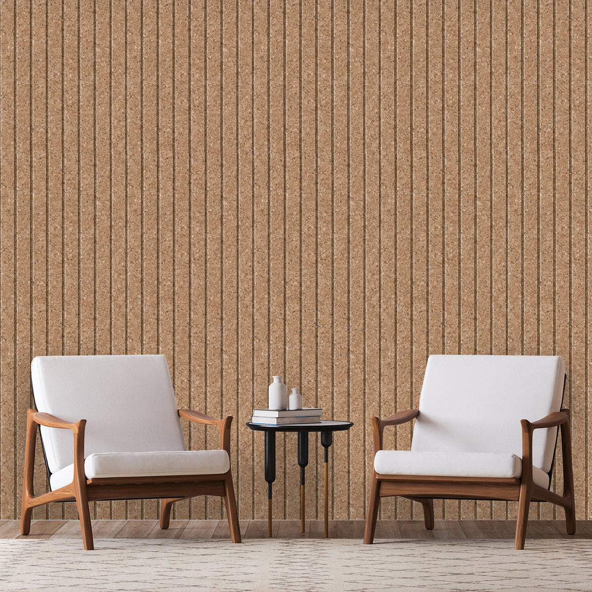 Corkboard Stripe Natural Brown by — Faux Cork Textured Wallpaper – Veer Decor VRBR08-357