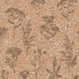 Herbarium Hues cork texture wallpaper in natural brown with botanical silhouettes, roll size 20.86 in x 33 ft.