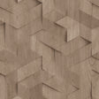 Woodblock Geometric Illusion Taupe geometric wallpaper roll and room scene