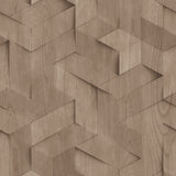 Woodblock Geometric Illusion Taupe geometric wallpaper roll and room scene