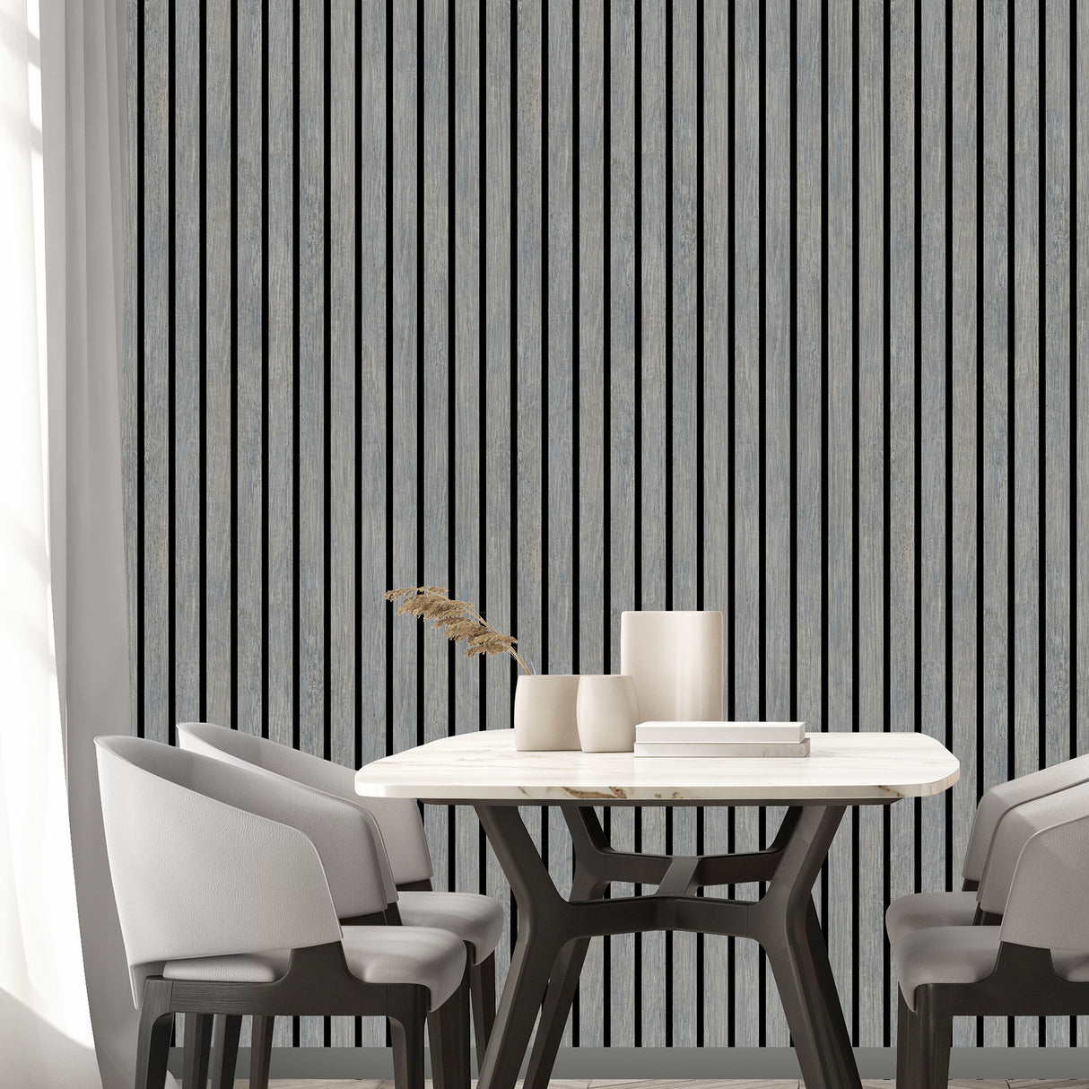 Modern Wood Slate Gray by Veer Decor Faux Wood Slat Wallpaper – Veer Decor VRBR09-208