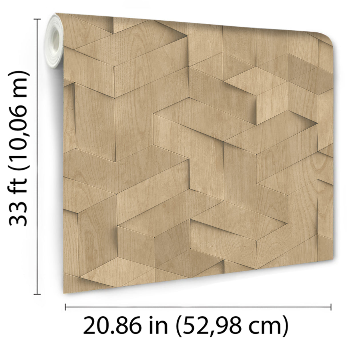 Woodblock Geometric Illusion Beige by Veer Decor Textured Geometric Wallpaper – VRBR17-447