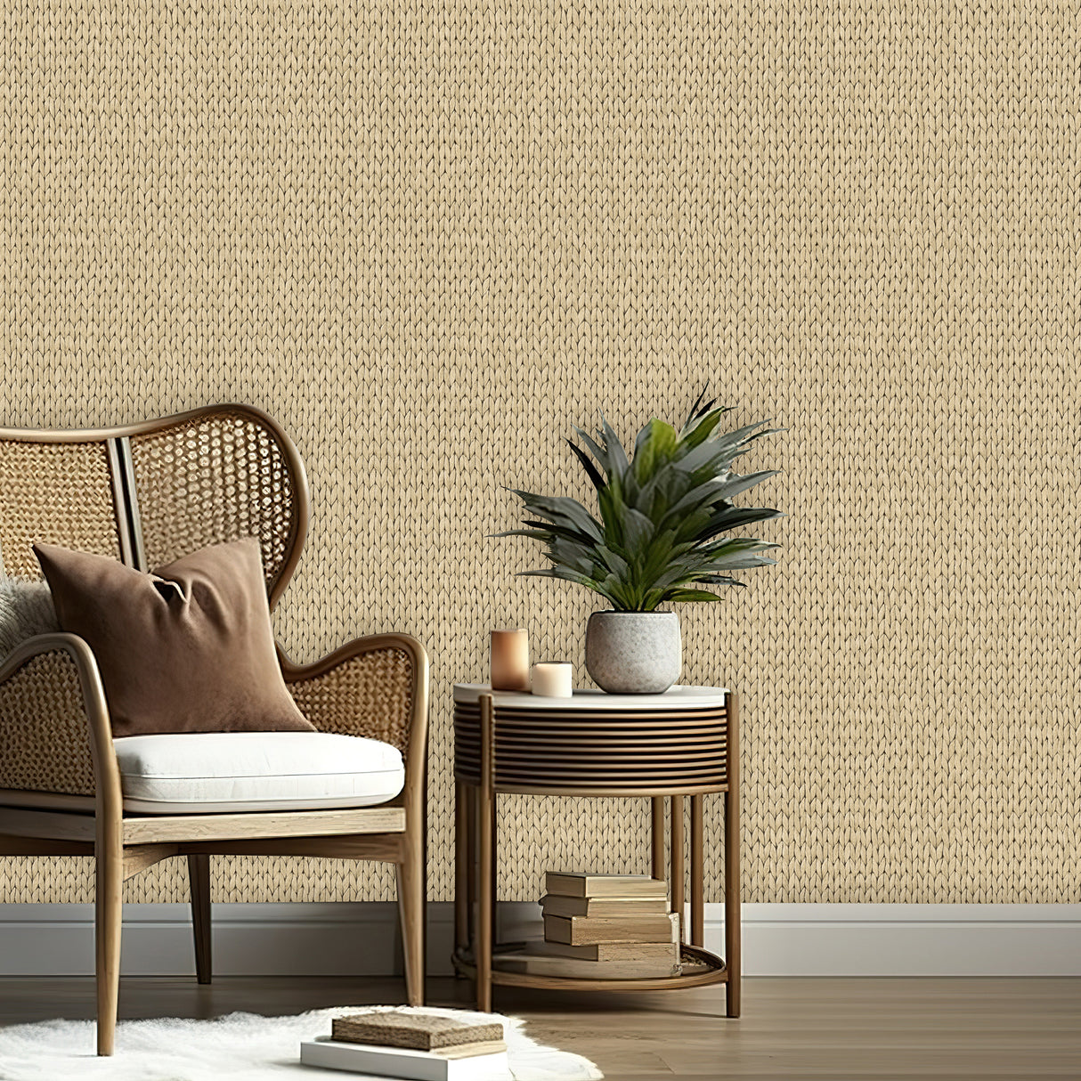 Wicker Weave Beige by Veer Decor Textured Faux Wicker Vinyl Wallpaper – Veer Decor VRBR17-487