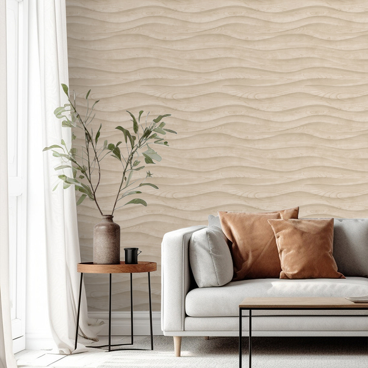Natural Drift Beige by Veer Decor Wavy Wood Structure Wallpaper – Veer Decor VRBR17-557