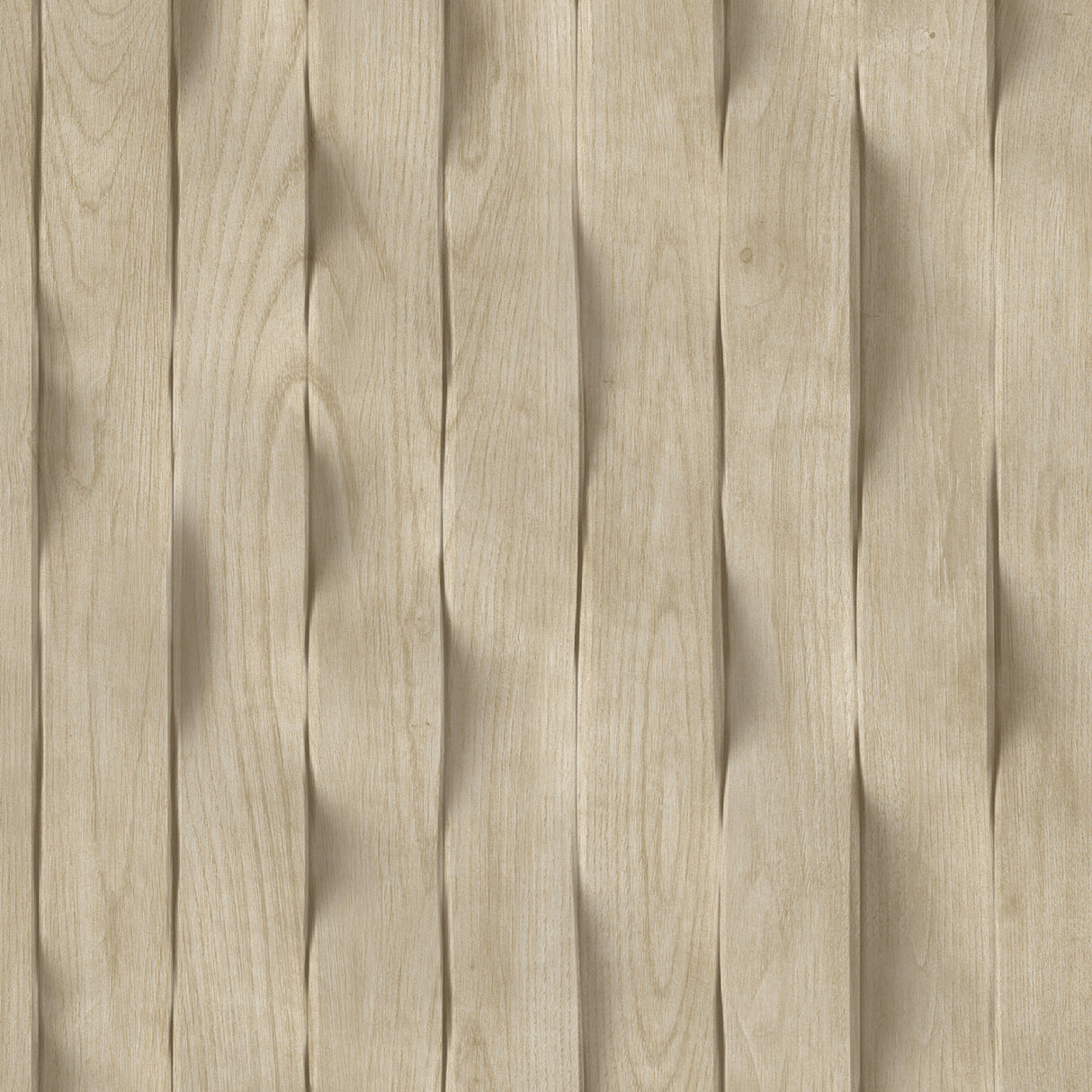 Wavy Wood Slats Natural Beige Cream textured faux wood wallpaper roll by Veer Decor