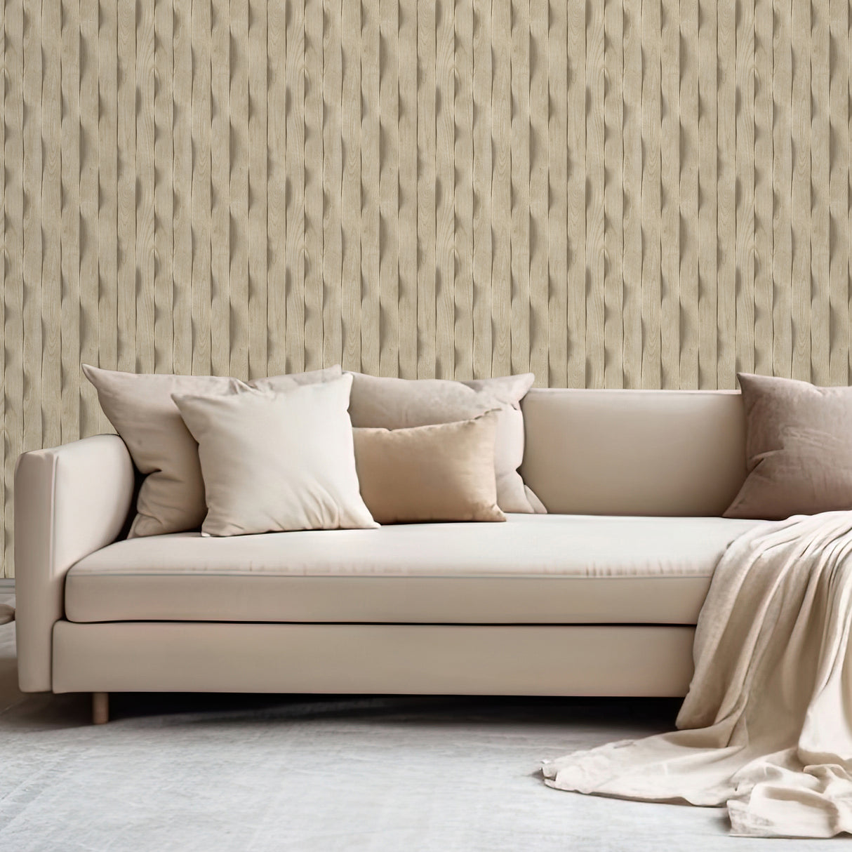 Wavy Wood Slats Natural Beige Cream by Veer Decor Textured Faux Wood Wallpaper – VRBR17-657