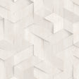 Woodblock Geometric Illusion Light Gray Off White wallpaper roll and room scene