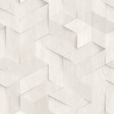 Woodblock Geometric Illusion Light Gray Off White wallpaper roll and room scene