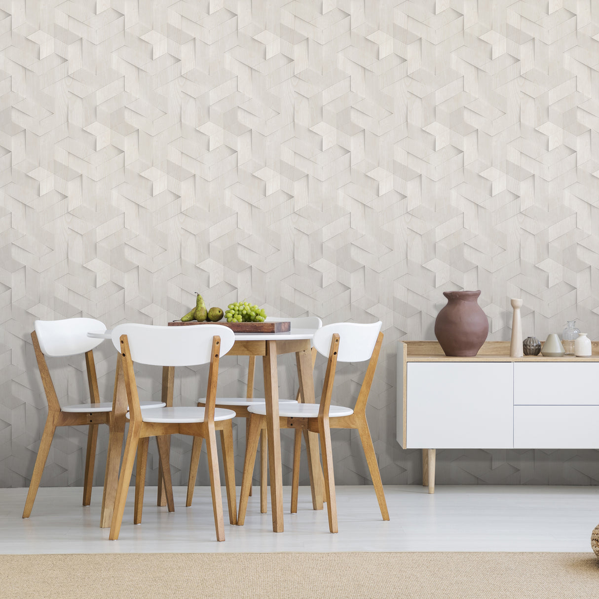 Woodblock Geometric Illusion Light Gray Off White by Veer Decor Non-Woven Unpasted Wallpaper – Veer Decor VRBR19-447
