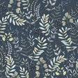 Olivia Botanical Navy Blue floral wallpaper roll and lifestyle room scene