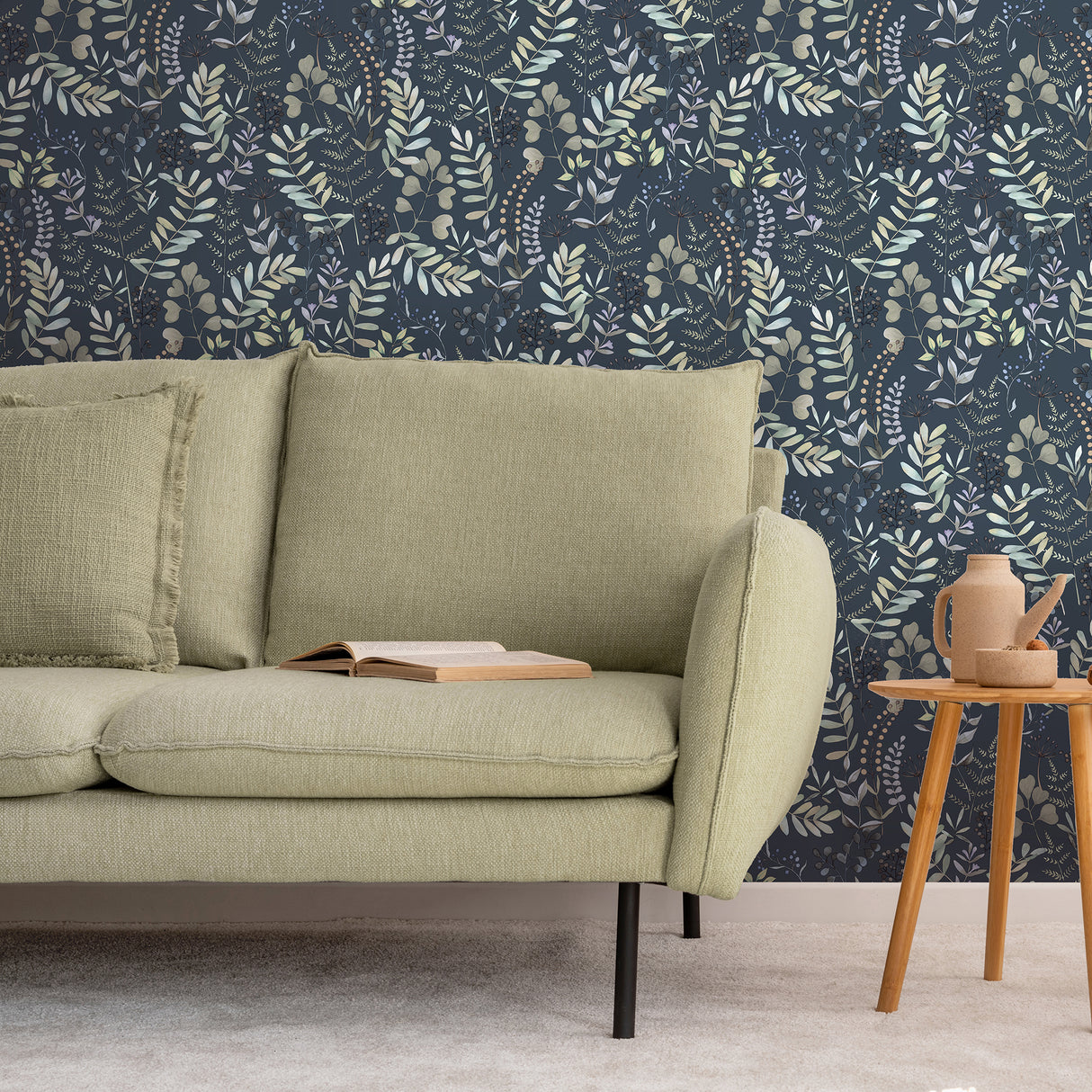 Olivia Botanical Navy Blue by Veer Decor Floral Wallpaper – Veer Decor VRBT01-586