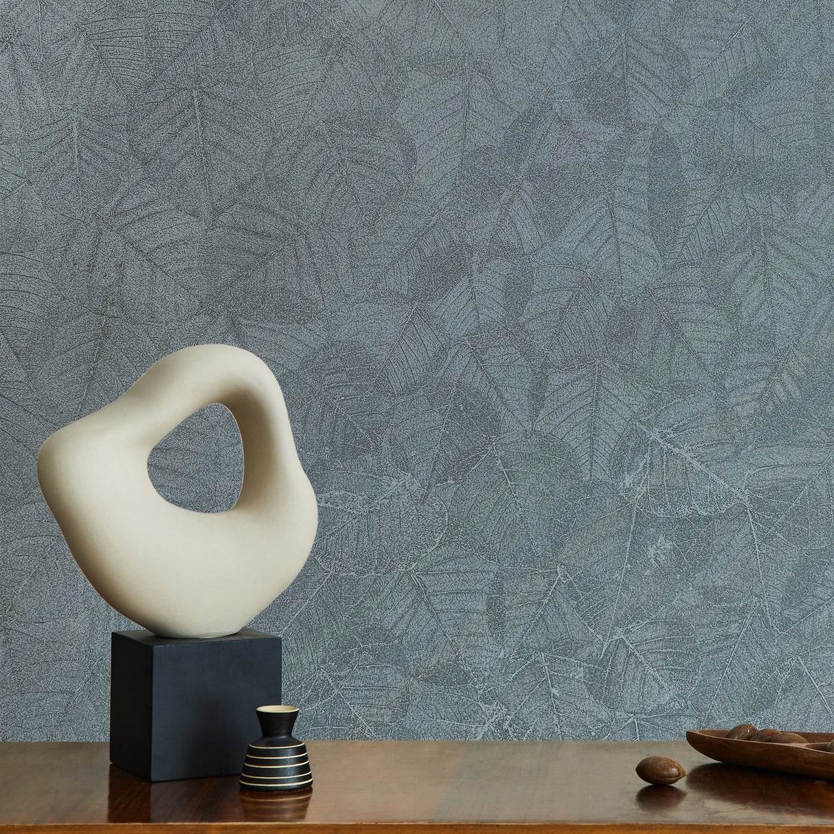 Luminous Leaf Collage Turquoise on Foil with Ultra Fine Emboss Wallpaper – Veer Decor VRBT01-896