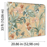 Mint Birds and Dragonflies Ocher by Veer Decor Botanical Wallpaper – Veer Decor VRBT02-746