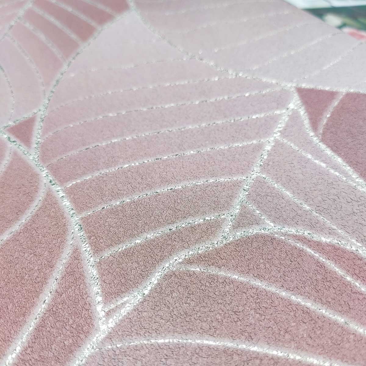 Graphic Leaves Blush by Veer Decor Foil Accents Non-Woven Unpasted Wallpaper – VRBT03-212