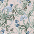 Mint Birds and Dragonflies botanical wallpaper in dust pink with birds and dragonflies, roll 20.86 in x 33 ft
