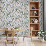 Mint Birds and Dragonflies Dust Pink by Veer Botanical Wallpaper – Veer Decor VRBT03-746