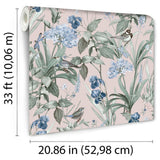 Mint Birds and Dragonflies Dust Pink by Veer Botanical Wallpaper – Veer Decor VRBT03-746