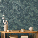 Graphic Leaves Dark Green with Foil Accents by Veer Decor Nature Wallpaper – Veer Decor VRBT04-212