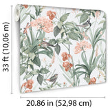 Mint Birds and Dragonflies Green by Veer Botanical Wallpaper – Veer Decor VRBT04-746
