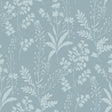 Wildflower Silhouettes Turquoise Blue floral wallpaper roll and room scene