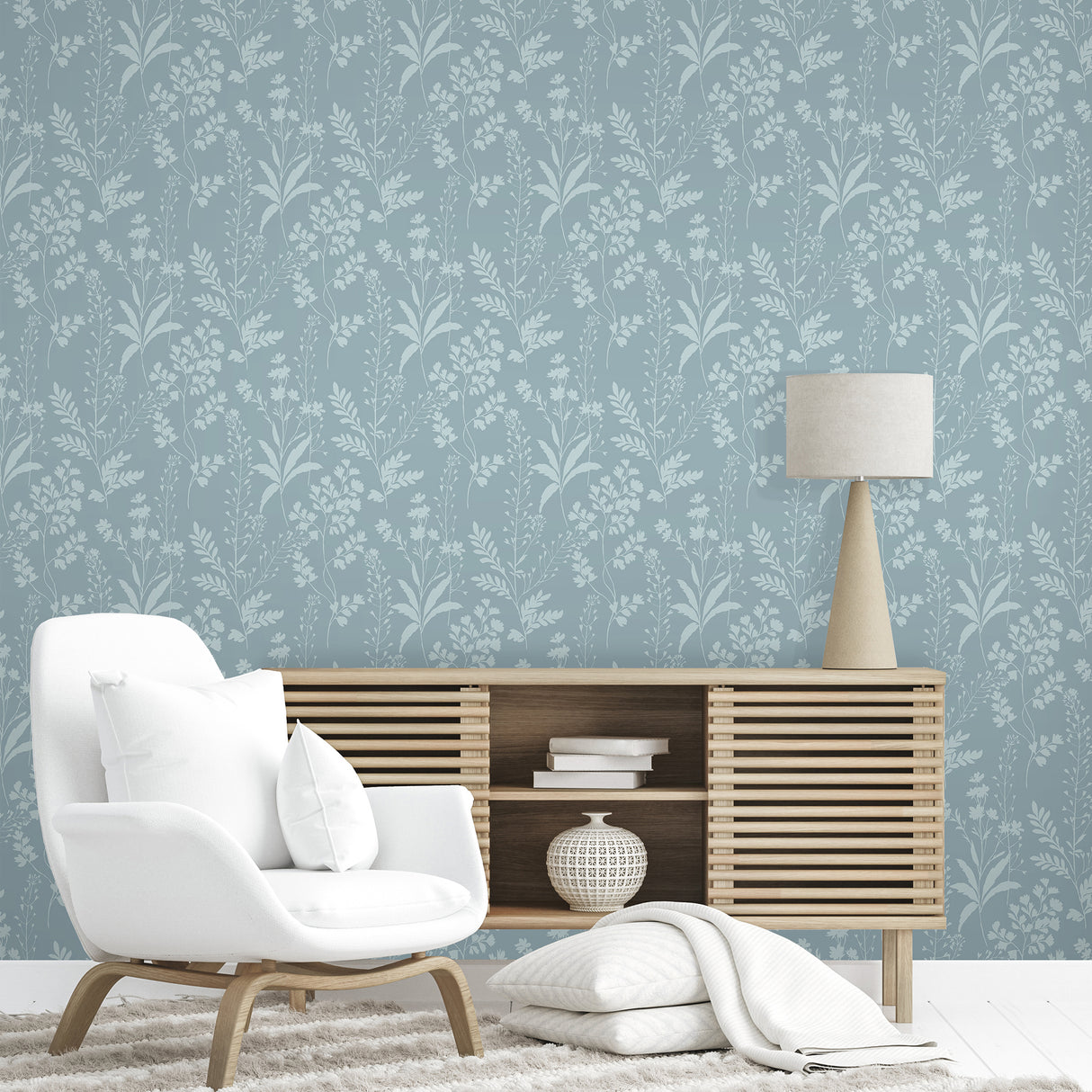 Wildflower Silhouettes Turquoise Blue by Veer Decor Floral Wallpaper – Veer Decor VRBT04-825