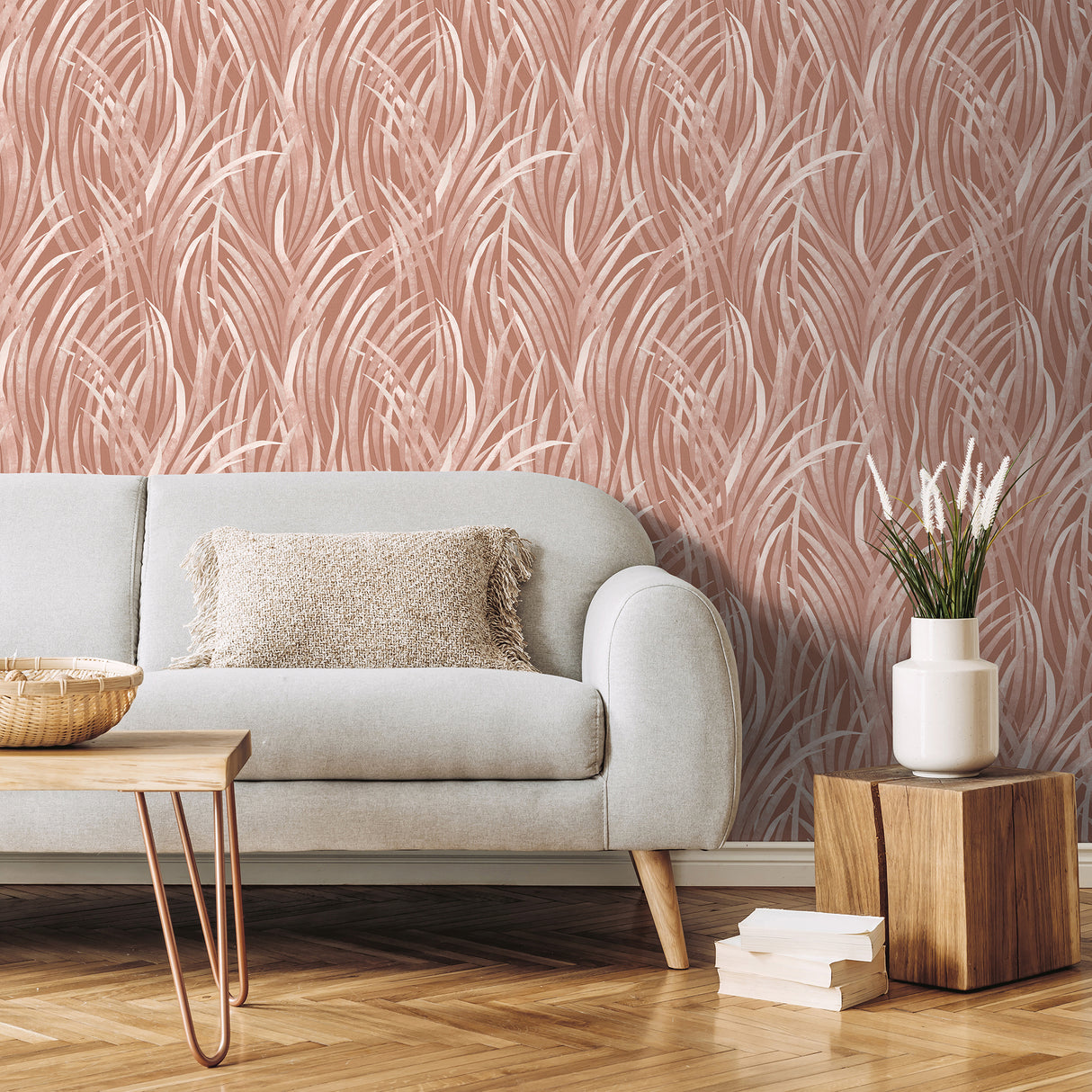 Adelia Tall Grass Terracotta by Veer Decor Textured Non-Woven Unpasted Wallpaper – Veer Decor VRBT05-546