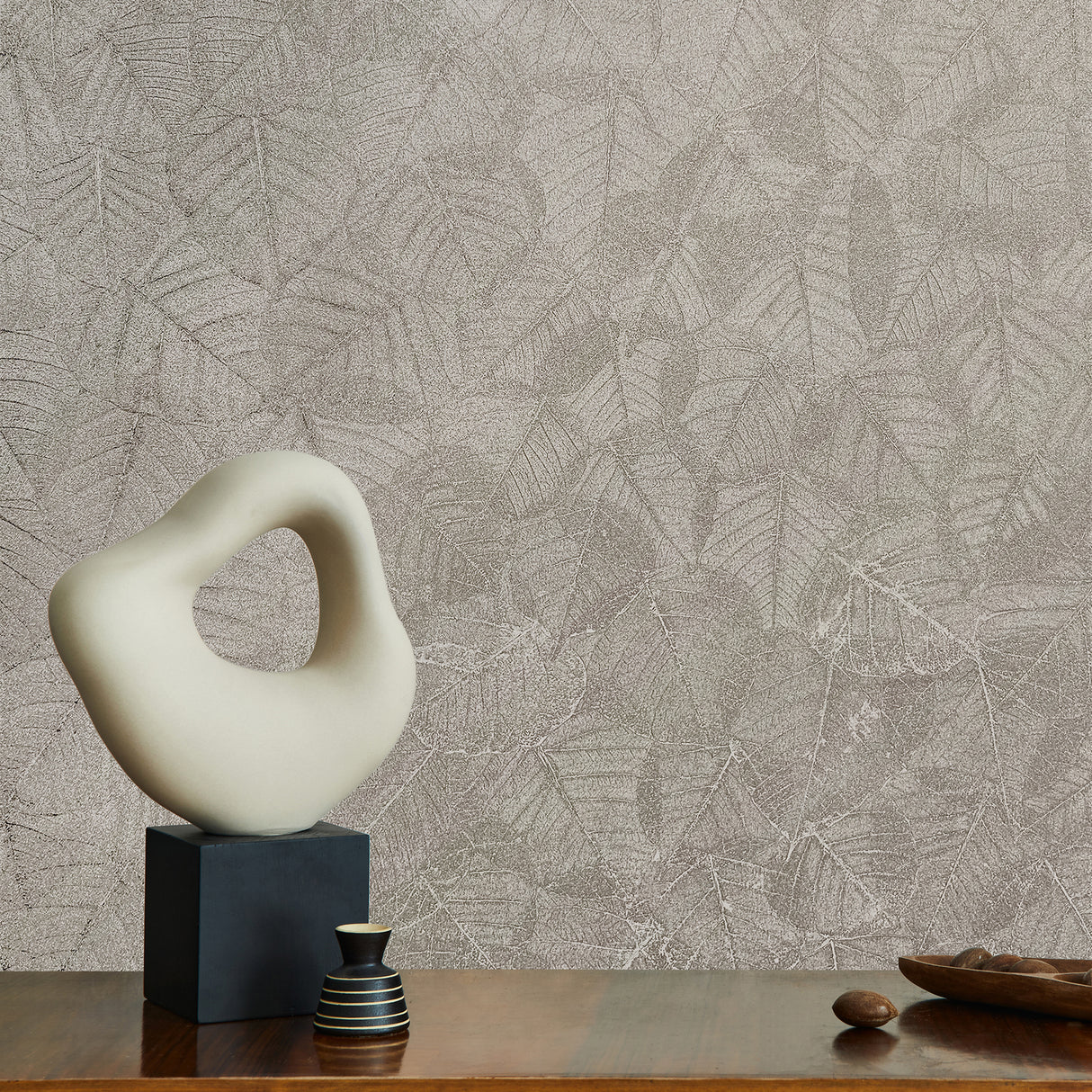Luminous Leaf Collage Silver Beige by Veer Decor Ultra Fine Emboss Wallpaper – Veer Decor VRBT07-896