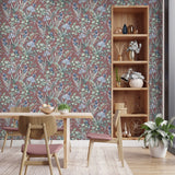 Mint Birds and Dragonflies Red by Veer Decor Botanical Wallpaper – Veer Decor VRBT10-746