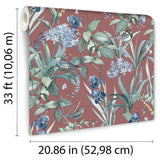 Mint Birds and Dragonflies Red by Veer Decor Botanical Wallpaper – Veer Decor VRBT10-746