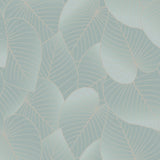 Graphic Leaves Light Green wallpaper with metallic foil leaf outlines