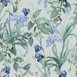 Mint Birds and Dragonflies Botanical teal wallpaper sample with birds and foliage