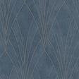 Art Deco fan geometric blue textured metallic wallpaper roll and room view