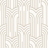 Arch Deco White and Gold geometric wallpaper roll and room setting
