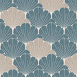 Giant Art Deco Gingko Leaf Green Wallpaper roll showing teal and beige fan-shaped gingko pattern