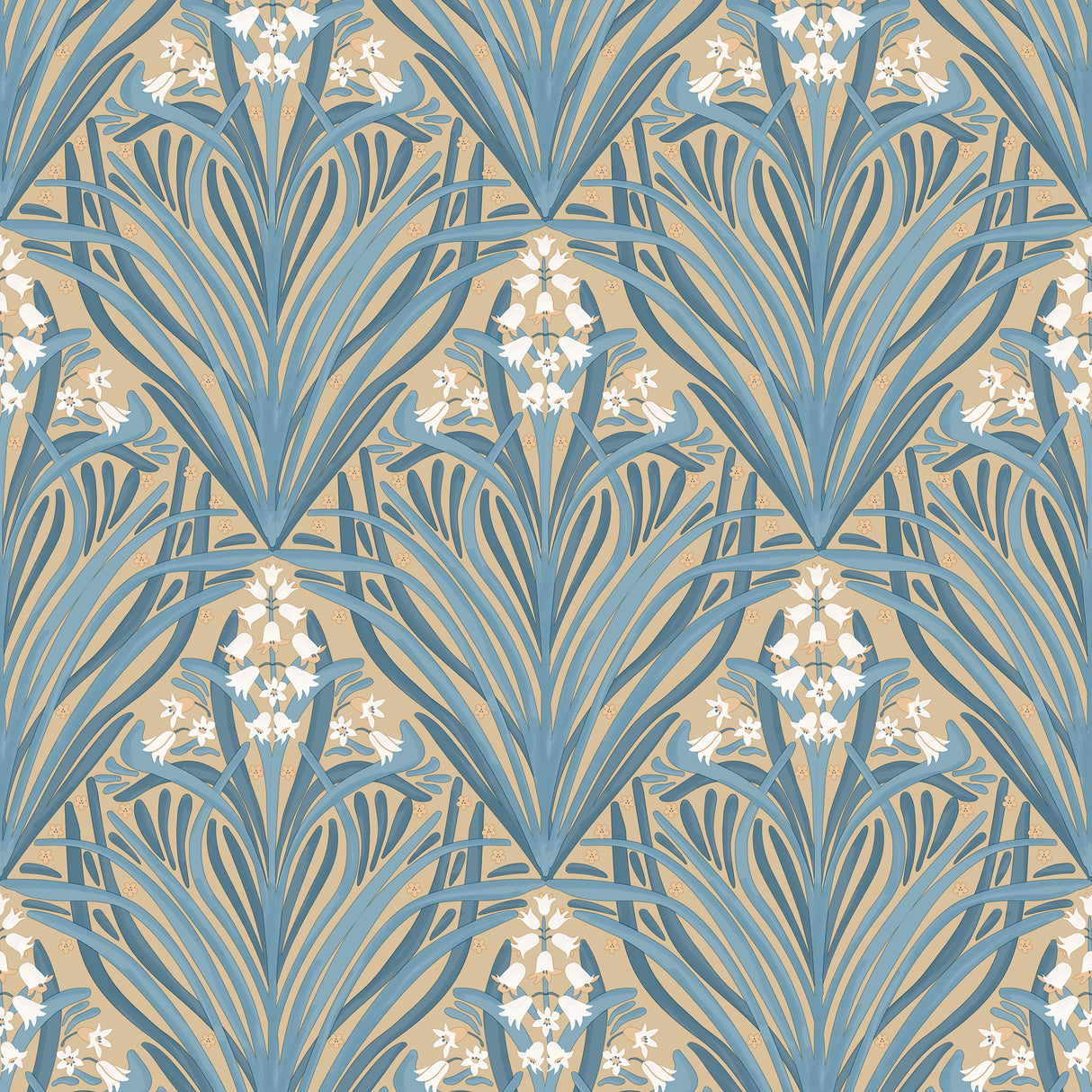 Victorian Bloom Green with Ochre Ground Floral Wallpaper VREL04-166