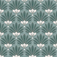 Art Deco Green geometric fan wallpaper roll and room scene – Veer Decor VREL04-335