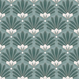 Art Deco Green geometric fan wallpaper roll and room scene – Veer Decor VREL04-335