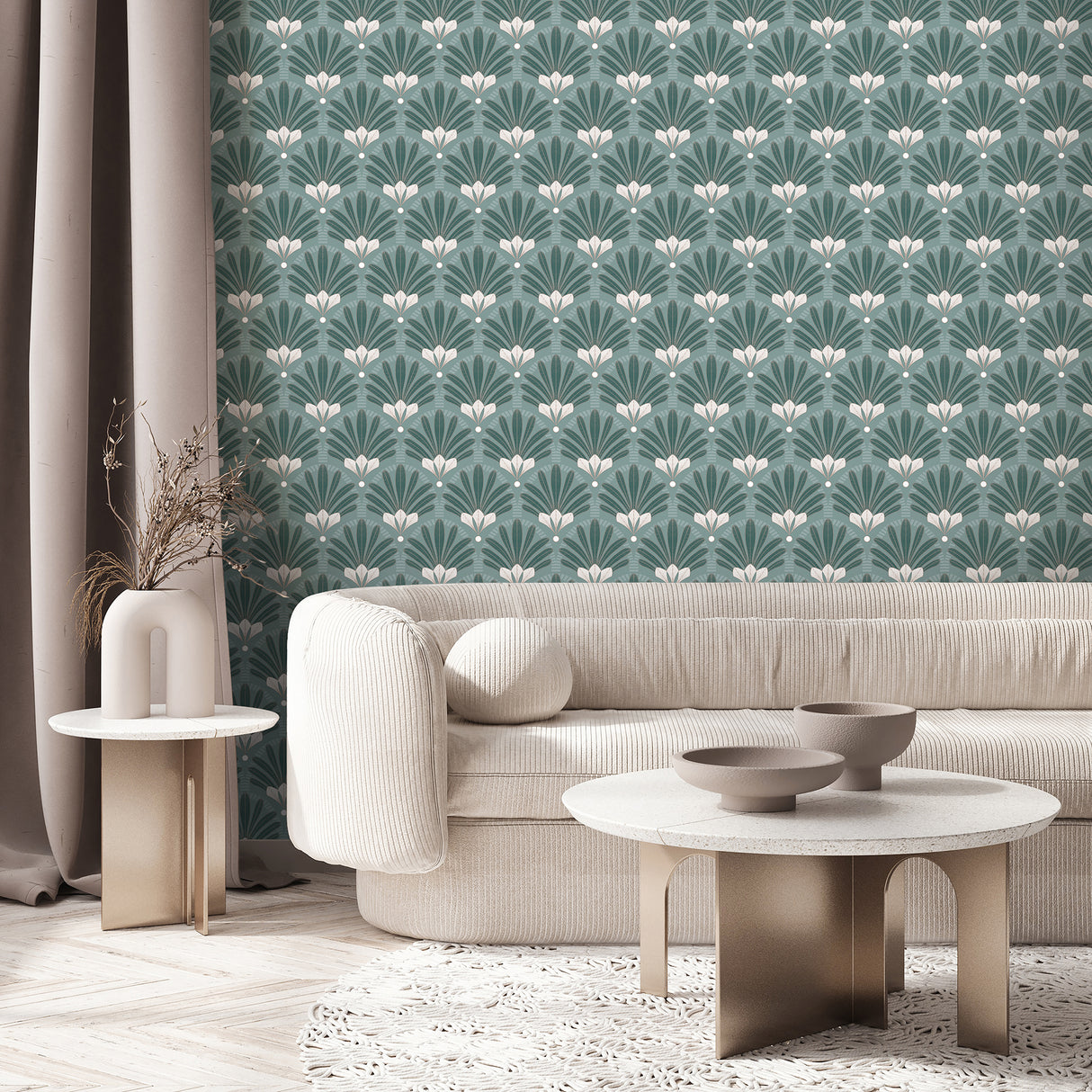 Art Deco Green by Elysian Fan Geometric Wallpaper – Veer Decor VREL04-335