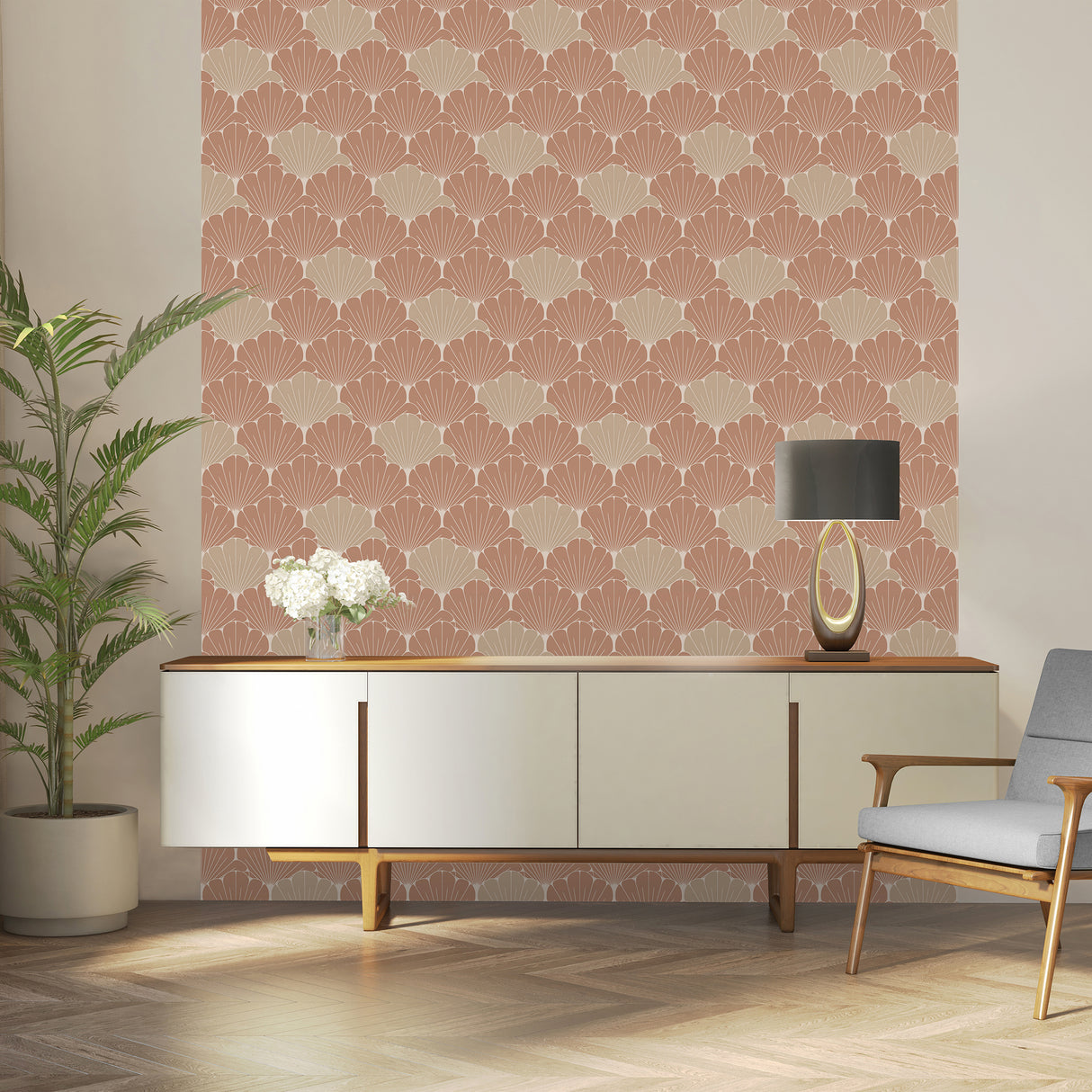 Giant Art Deco Gingko Leaf Burnt Orange Ochre by Veer Floral Wallpaper – Veer Decor VREL05-046