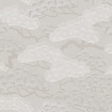 Bonsai Grove Beige textured non-woven wallpaper roll with stylized pine tree pattern