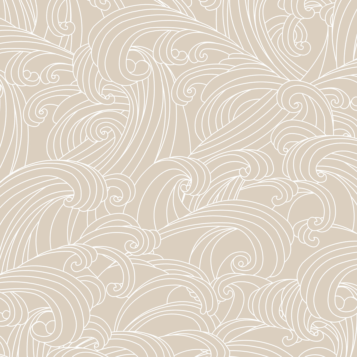 Big Wave Beige Cream wallpaper roll with flowing wave pattern, 20.86 in x 33 ft