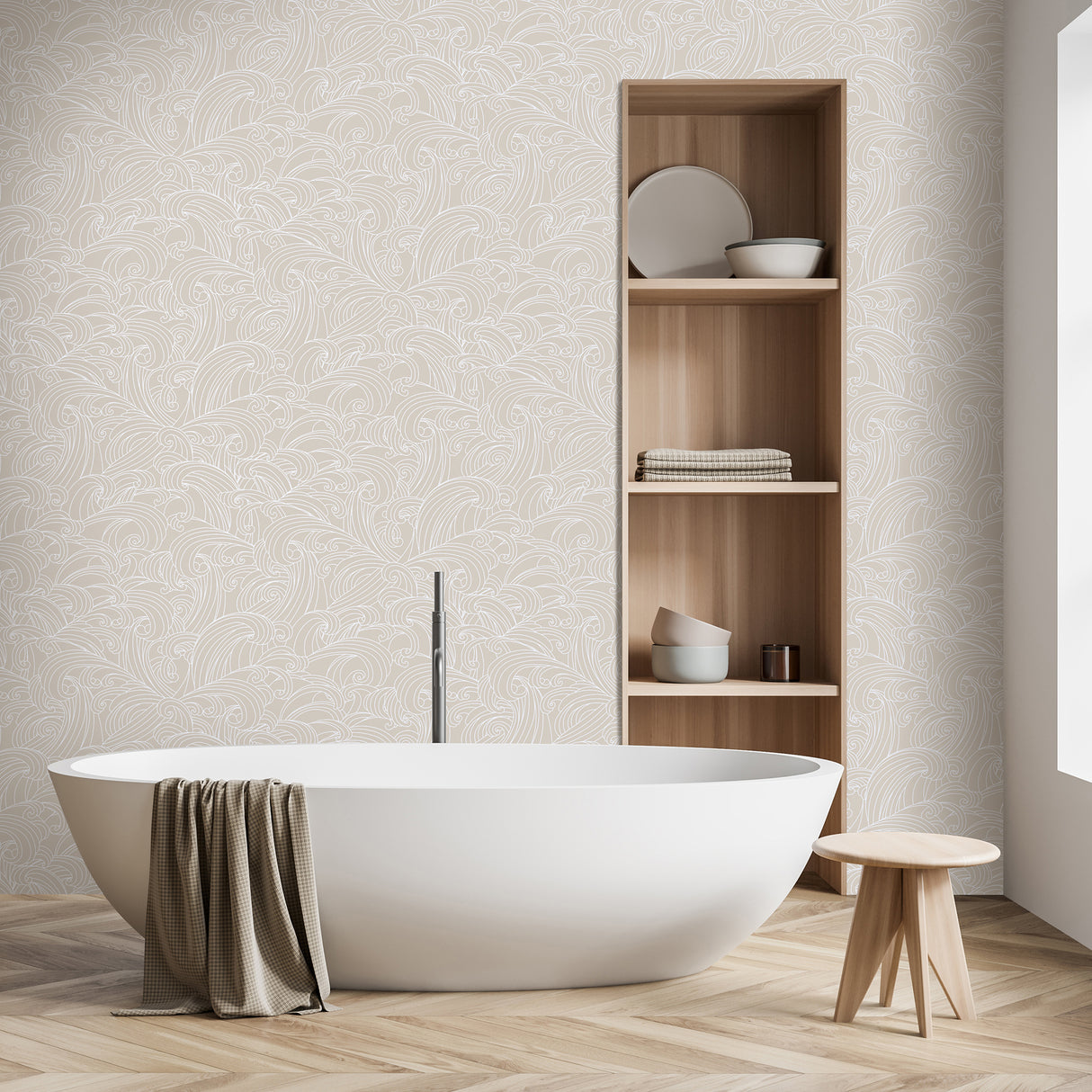 Big Wave Beige Cream by Veer Decor Patterns Wallpaper – Veer Decor VREL07-926