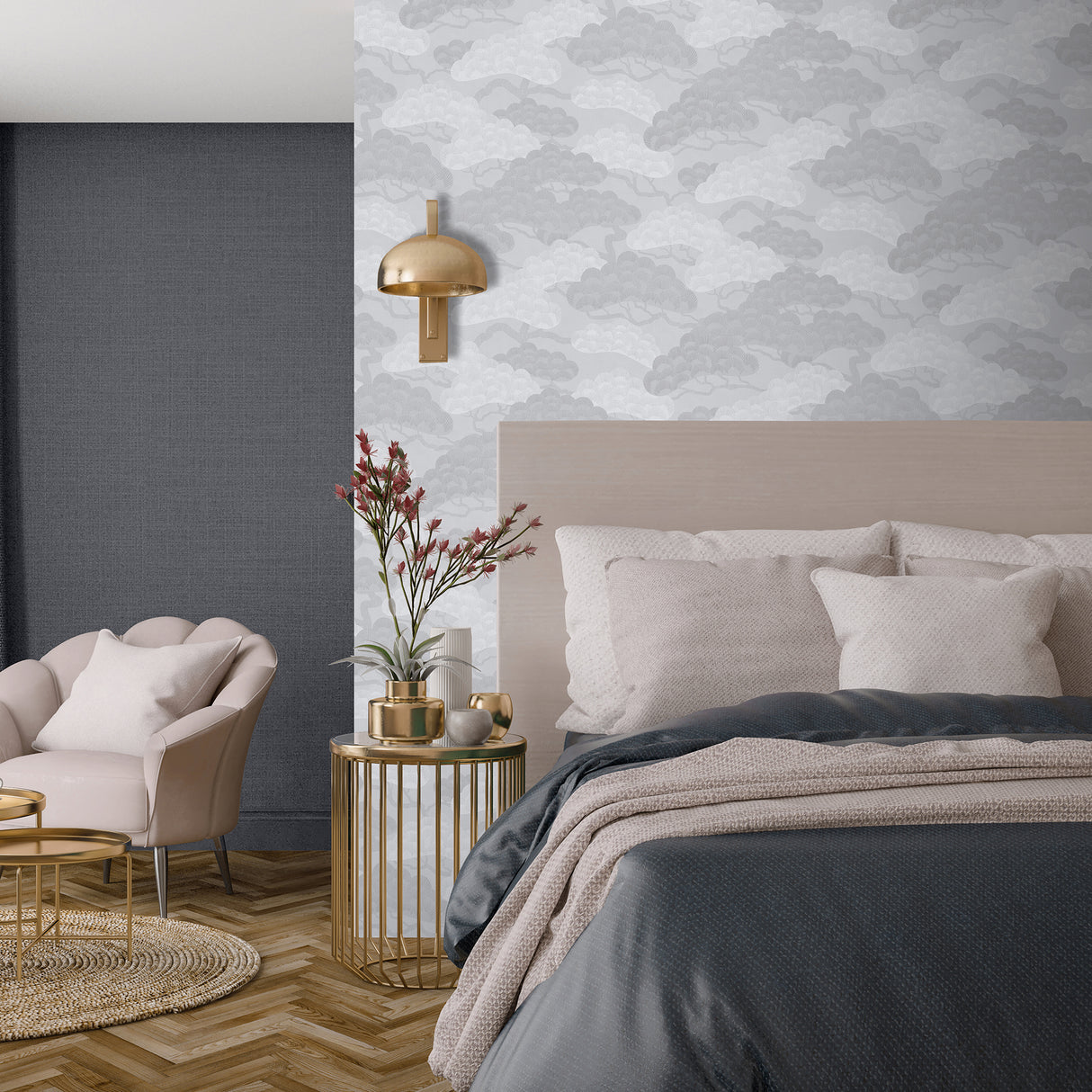Bonsai Grove Light Gray by Veer Decor Patterned Wallpaper – Veer Decor VREL09-446
