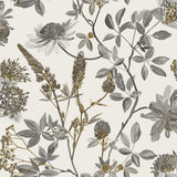 Botanical Blueprint Painterly Branches gray floral wallpaper on ecru cream ground – SKU VREL09-854