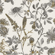 Botanical Blueprint Painterly Branches wallpaper sample in gray on ecru cream ground with detailed floral sketches.